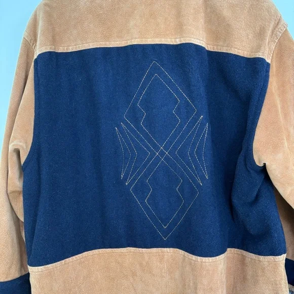 VTG Novelti 100% Leather Wool Tan Blue Insulated Ranch Jacket. Women Sz M - Picture 11 of 16